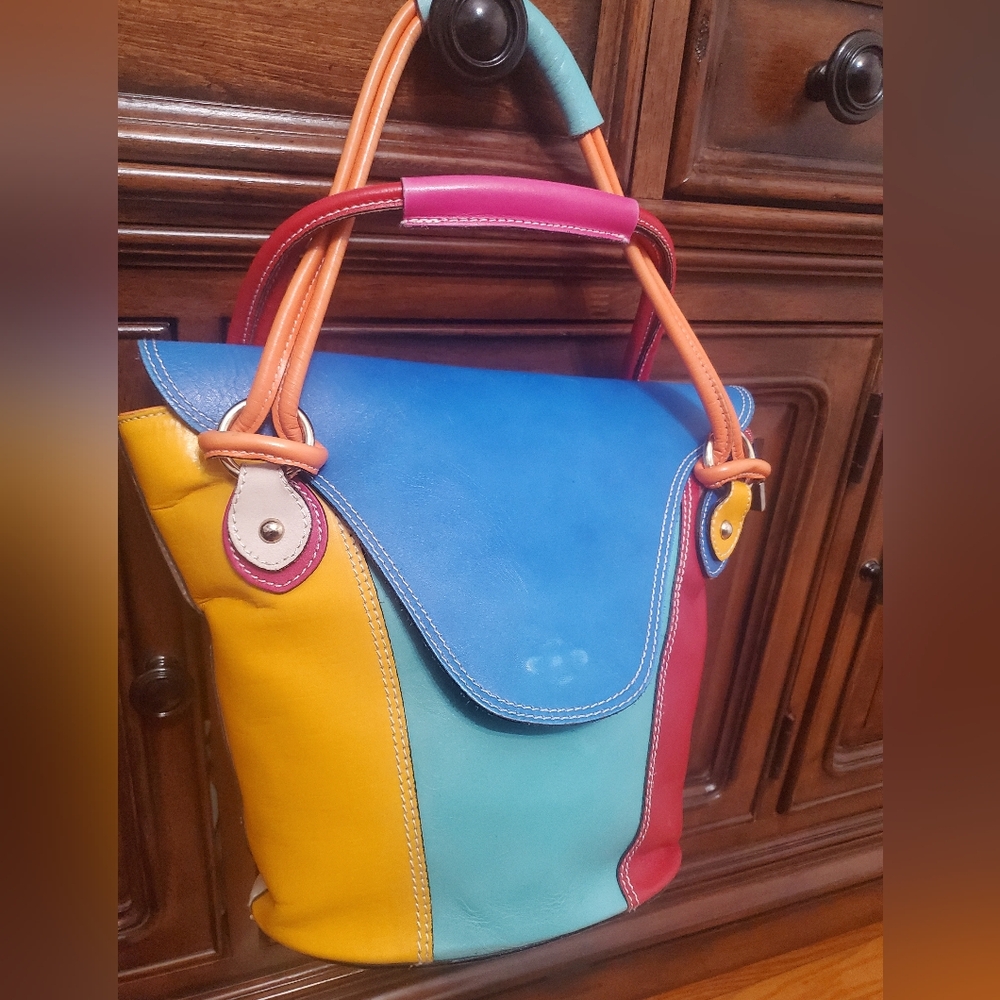 Genuine Leather Italian Multicolor  Tote Bucket  Bag Handle Unisex